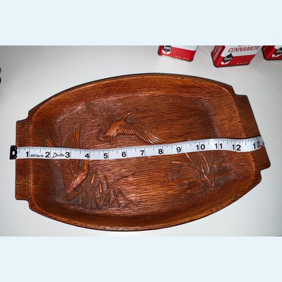 Vintage 1959 Multi Products Carved Duck Tray – Mid-Century Faux Wood Catchall - Picture 8 of 9